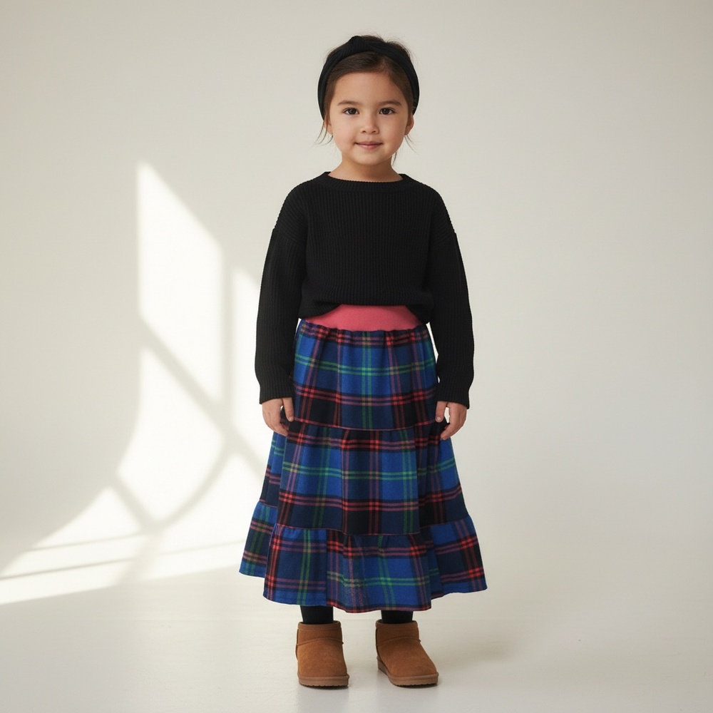 Skirt Flannel Girls 2/3‎ Maxi Multicolor Plaid Ruffle Tier Mom and Pop's Kids